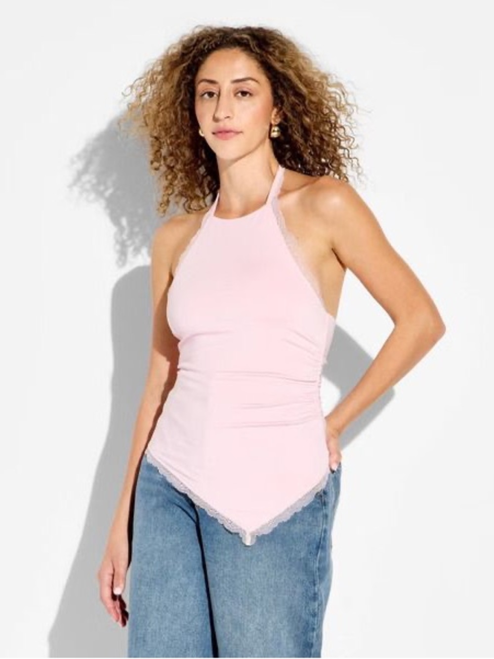 wild fable Light Pink Lace-Trim Halter Tank NWOT